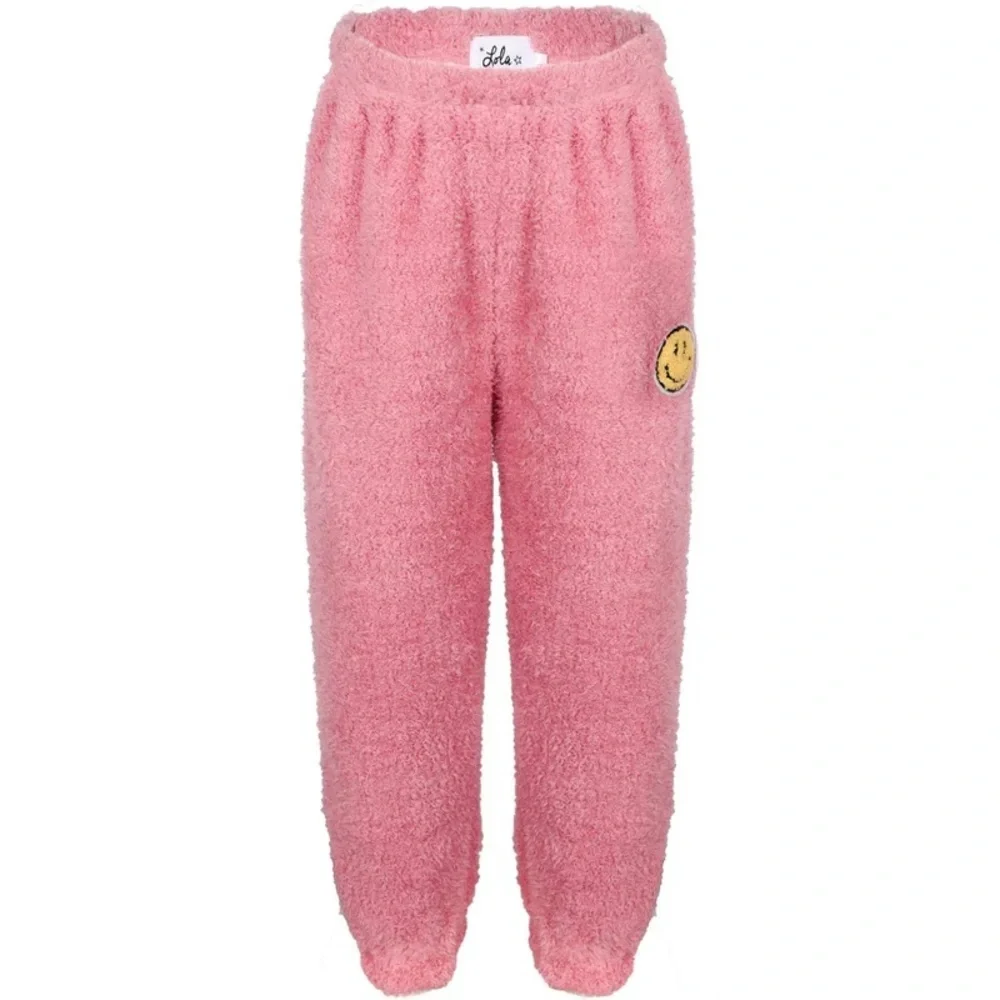 Lola and the Boys 8 Bright Smiley Patch Fuzzy 0135 pants pink girl Sherpa - Picture 2 of 13